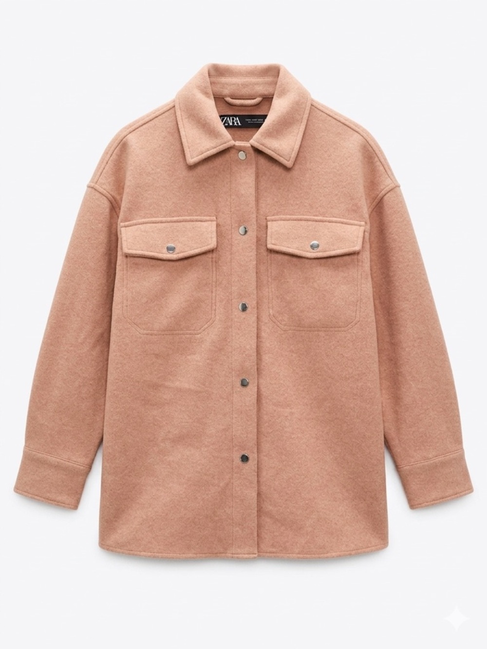 Zara Oversized Shacket Shirt Jacket Snap Front Casual Pink Heather Size XS
